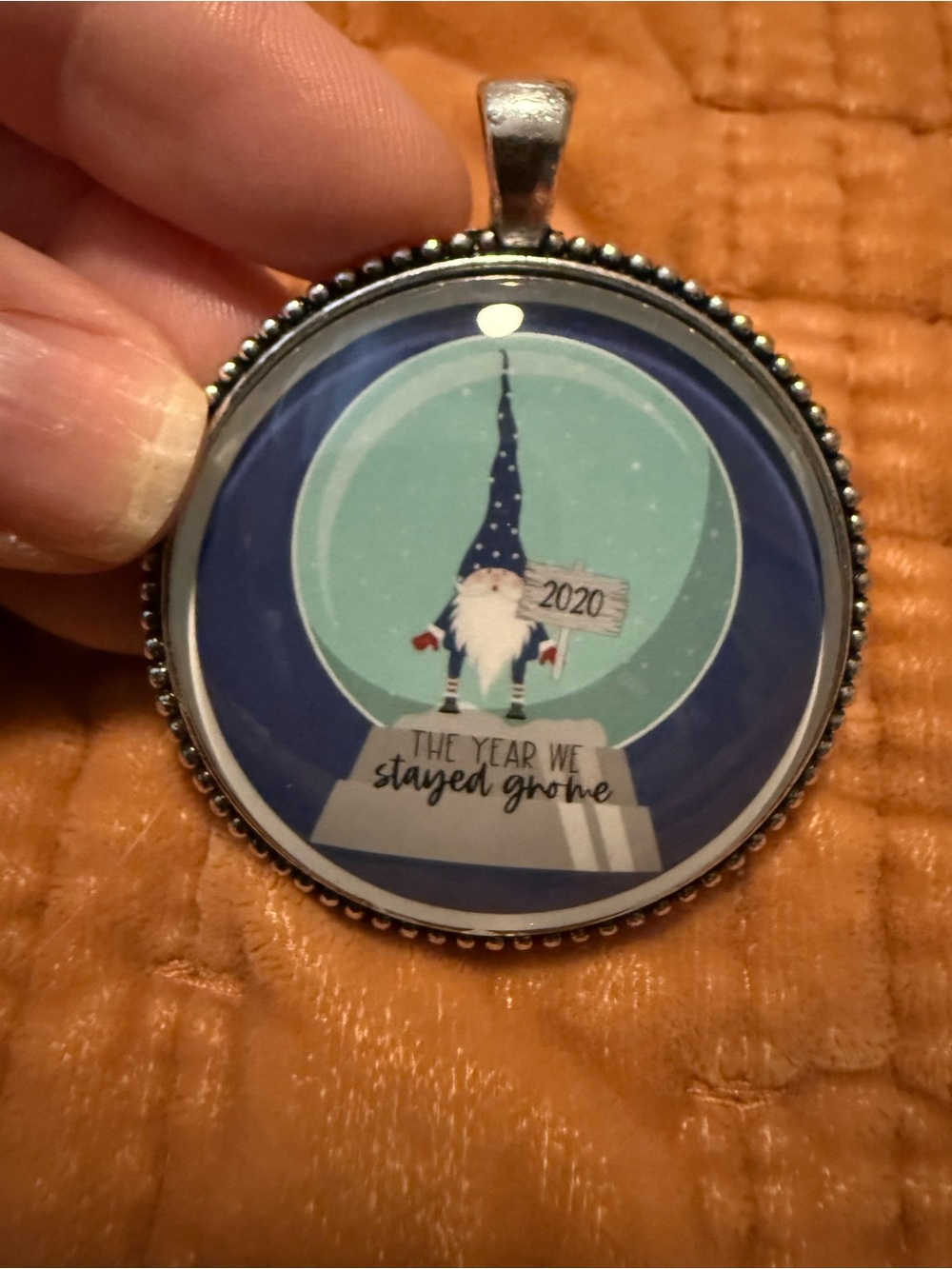 Holiday Gnome Pendant Necklace or Ornament- Blue/Teal 2020- Plunder custom made